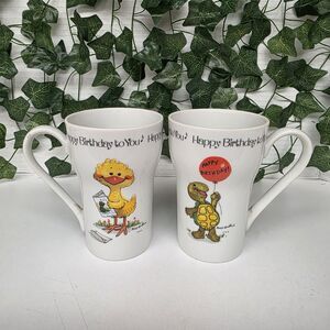 Vintage Lot Of 2 1976 Suzy's Zoo Turtle Chick "Happy Birthday To You" Coffee Mug